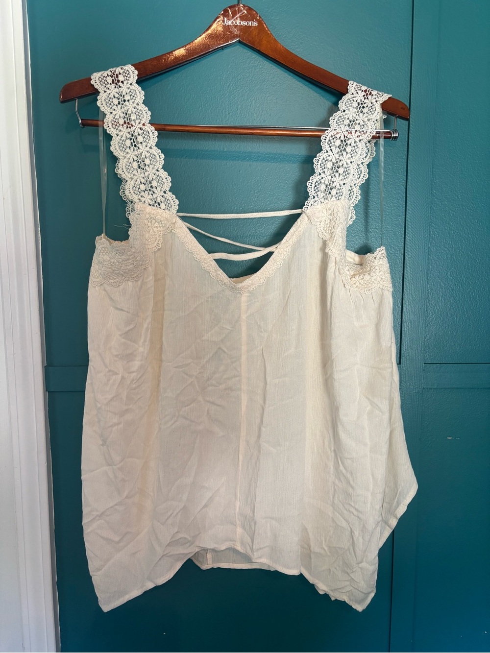 Women's Cream Lace Strap Tank Top Size 1X